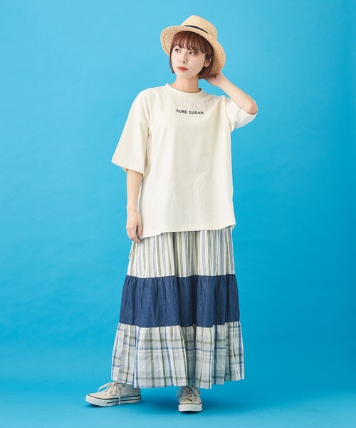 CUBE SUGAR（キューブシュガー）の「OE天竺 バック転写プリント Tシャツ（Tシャツ/カットソー・レディース・ホワイト/チャコールグレー/イエロー・M）」の8枚目の写真