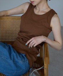 アイボリー タンクトップ ブラウントリム リブタンクトップ - ダークブラウン - レディース | H&M JP