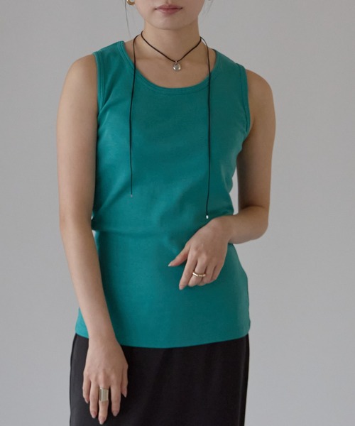 Fizz（フィズ）の「コットンフライスタンクトップ（タンクトップ・レディース・ホワイト/ブラック/グレイッシュベージュ/グレー/ラベンダー/ネイビー/ブラウン/ブルーグリーン/マスタード・M/L）」の7枚目の写真