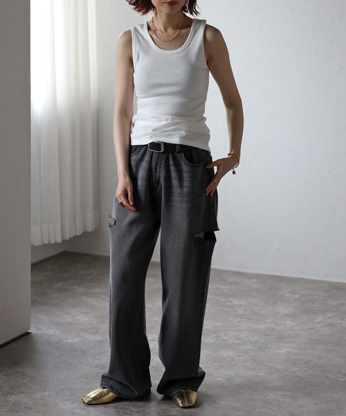 Fizz（フィズ）の「コットンフライスタンクトップ（タンクトップ・レディース・ホワイト/ブラック/グレイッシュベージュ/グレー/ラベンダー/ネイビー/ブラウン/ブルーグリーン/マスタード・M/L）」の20枚目の写真