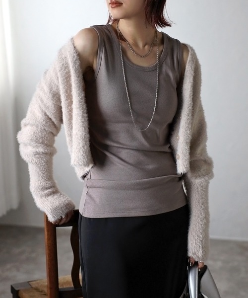 Fizz（フィズ）の「コットンフライスタンクトップ（タンクトップ・レディース・ホワイト/ブラック/グレイッシュベージュ/グレー/ラベンダー/ネイビー/ブラウン/ブルーグリーン/マスタード・M/L）」の22枚目の写真