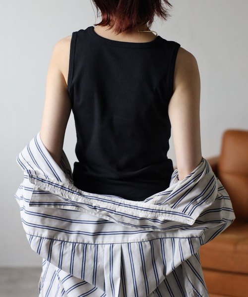 Fizz（フィズ）の「コットンフライスタンクトップ（タンクトップ・レディース・ホワイト/ブラック/グレイッシュベージュ/グレー/ラベンダー/ネイビー/ブラウン/ブルーグリーン/マスタード・M/L）」の18枚目の写真