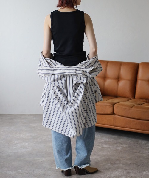 Fizz（フィズ）の「コットンフライスタンクトップ（タンクトップ・レディース・ホワイト/ブラック/グレイッシュベージュ/グレー/ラベンダー/ネイビー/ブラウン/ブルーグリーン/マスタード・M/L）」の12枚目の写真