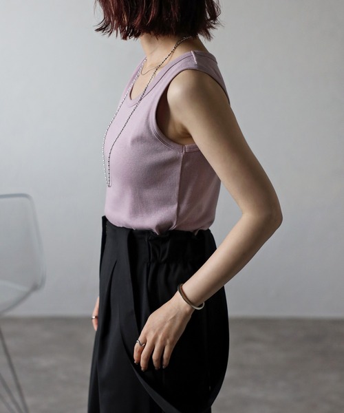 Fizz（フィズ）の「コットンフライスタンクトップ（タンクトップ・レディース・ホワイト/ブラック/グレイッシュベージュ/グレー/ラベンダー/ネイビー/ブラウン/ブルーグリーン/マスタード・M/L）」の11枚目の写真