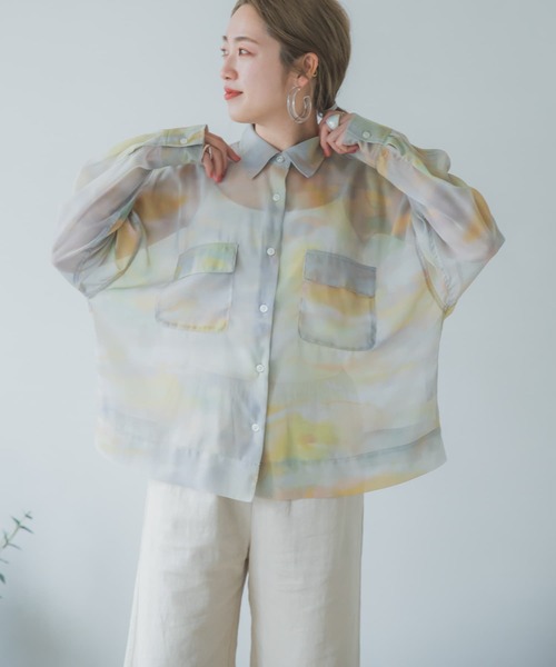 ITEMS URBANRESEARCH（アイテムズ アーバンリサーチ）の「タイダイプリントシアーシャツ（シャツ/ブラウス・レディース・グレー/ベージュ/イエロー・FREE）」の8枚目の写真