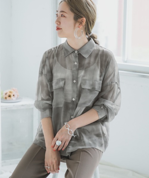 ITEMS URBANRESEARCH（アイテムズ アーバンリサーチ）の「タイダイプリントシアーシャツ（シャツ/ブラウス・レディース・グレー/ベージュ/イエロー・FREE）」の9枚目の写真