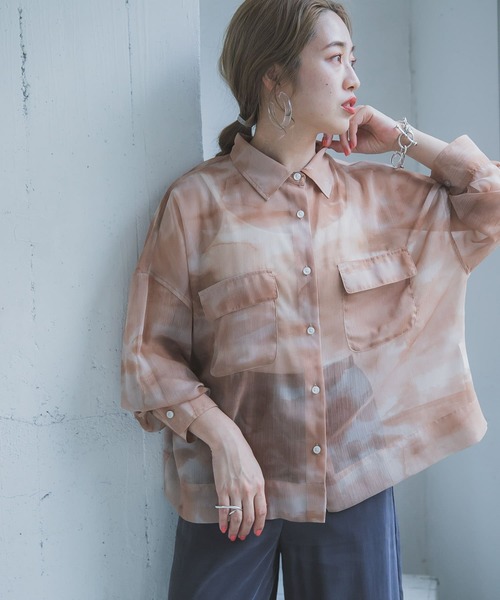 ITEMS URBANRESEARCH（アイテムズ アーバンリサーチ）の「タイダイプリントシアーシャツ（シャツ/ブラウス・レディース・グレー/ベージュ/イエロー・FREE）」の19枚目の写真