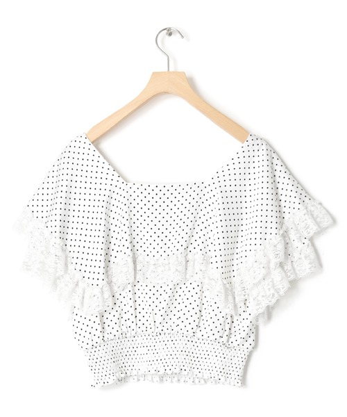 Alley by w closet(アリーバイダブルクローゼット)の「【Alley】ケープ衿レースフリル付きシャーリングプルオーバー(シャツ/ブラウス・レディース・オフホワイト/ホワイト系その他/ブラック/ブラック系その他・FREE)」の5枚目の写真