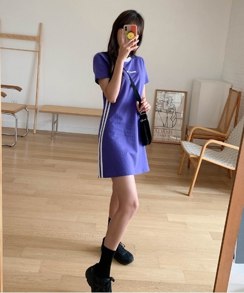 SONA(ソナ)の「SONYUNARA ホワイトライン半袖ワンピース(ワンピース・レディース・ブラック/パープル・FREE)」の4枚目の写真