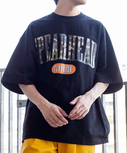 WEGO（ウィゴー）の「WEGO/ヘビーウェイトカレッジロゴビッグシルエット5分袖Tシャツ（Tシャツ/カットソー・メンズ・ダークグリーン/ネイビー/イエロー/ブルー/グリーン/オートミール/ホワイト系その他/スミクロ/ワイン/その他2/その他4/その他1/その他3/グリーン系その他/その他5・MEDIUM/LARGE/X-LARGE）」の13枚目の写真