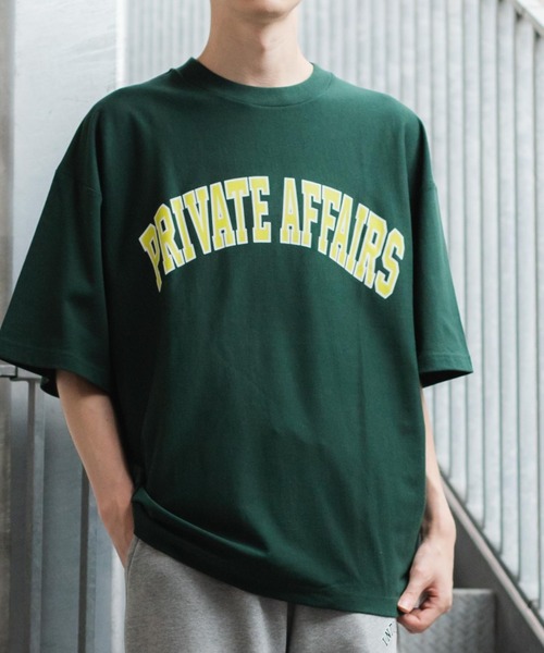 WEGO（ウィゴー）の「WEGO/ヘビーウェイトカレッジロゴビッグシルエット5分袖Tシャツ（Tシャツ/カットソー・メンズ・ダークグリーン/ネイビー/イエロー/ブルー/グリーン/オートミール/ホワイト系その他/スミクロ/ワイン/その他2/その他4/その他1/その他3/グリーン系その他/その他5・MEDIUM/LARGE/X-LARGE）」の6枚目の写真