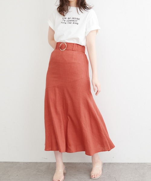natural couture(ナチュラルクチュール)の「斜めきりかえリネンスカート(スカート・レディース・ブラック/ライトベージュ/イエロー/オレンジ/ストライプ・FREE)」の5枚目の写真