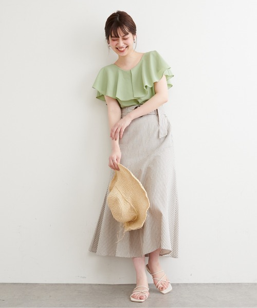 natural couture(ナチュラルクチュール)の「斜めきりかえリネンスカート(スカート・レディース・ブラック/ライトベージュ/イエロー/オレンジ/ストライプ・FREE)」の16枚目の写真