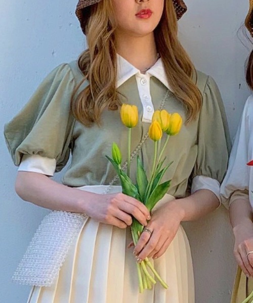 WEGO(ウィゴー)の「WEGO/ボリュームスリーブポロシャツ(ポロシャツ・レディース・グリーン/アイボリー/ブルー系その他5/ブラック系その他5・FREE)」の3枚目の写真