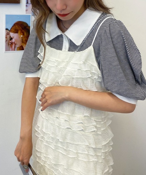 WEGO(ウィゴー)の「WEGO/ボリュームスリーブポロシャツ(ポロシャツ・レディース・グリーン/アイボリー/ブルー系その他5/ブラック系その他5・FREE)」の2枚目の写真