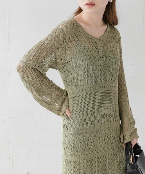 URBAN RESEARCH Sonny Label（アーバンリサーチサニーレーベル）の「インナーSET柄編みニットワンピース（ワンピース・レディース・ブラック/アイボリー/ミント・FREE）」の4枚目の写真