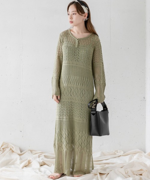 URBAN RESEARCH Sonny Label（アーバンリサーチサニーレーベル）の「インナーSET柄編みニットワンピース（ワンピース・レディース・ブラック/アイボリー/ミント・FREE）」の6枚目の写真