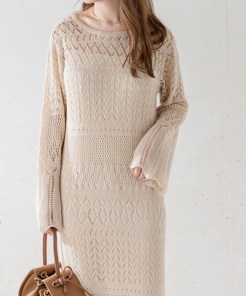 URBAN RESEARCH Sonny Label（アーバンリサーチサニーレーベル）の「インナーSET柄編みニットワンピース（ワンピース・レディース・ブラック/アイボリー/ミント・FREE）」の8枚目の写真