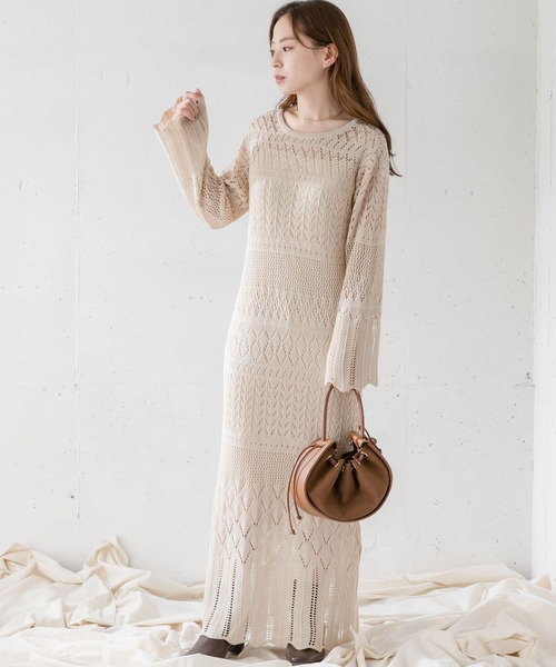 URBAN RESEARCH Sonny Label（アーバンリサーチサニーレーベル）の「インナーSET柄編みニットワンピース（ワンピース・レディース・ブラック/アイボリー/ミント・FREE）」の9枚目の写真