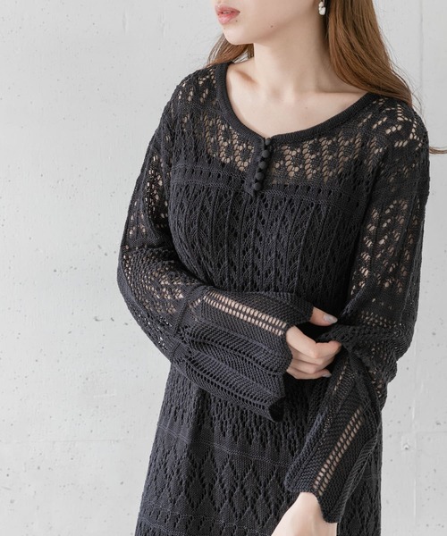 URBAN RESEARCH Sonny Label（アーバンリサーチサニーレーベル）の「インナーSET柄編みニットワンピース（ワンピース・レディース・ブラック/アイボリー/ミント・FREE）」の12枚目の写真