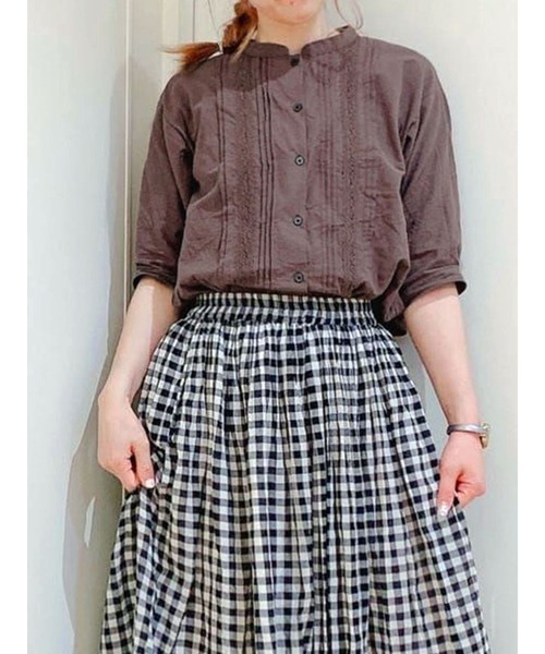 Samansa Mos2(サマンサ モスモス)の「ピンタック×レース前開きブラウス(シャツ/ブラウス・レディース・キナリ/ピンク/ブラック/モカ・フリ-)」の3枚目の写真