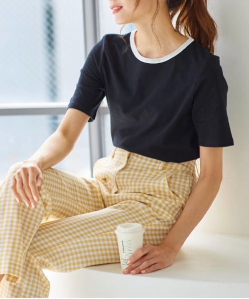 KOBE LETTUCE（コウベレタス）の「選べる袖丈配色リンガーTシャツ（Tシャツ/カットソー・レディース・ホワイト/ブラック/ベージュ/グリーン/ブラック系その他/ホワイト系その他2/ベージュ系その他2/グリーン系その他2・1/2）」の5枚目の写真