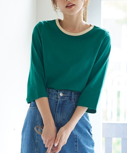 KOBE LETTUCE（コウベレタス）の「選べる袖丈配色リンガーTシャツ（Tシャツ/カットソー・レディース・ホワイト/ブラック/ベージュ/グリーン/ブラック系その他/ホワイト系その他2/ベージュ系その他2/グリーン系その他2・1/2）」の7枚目の写真