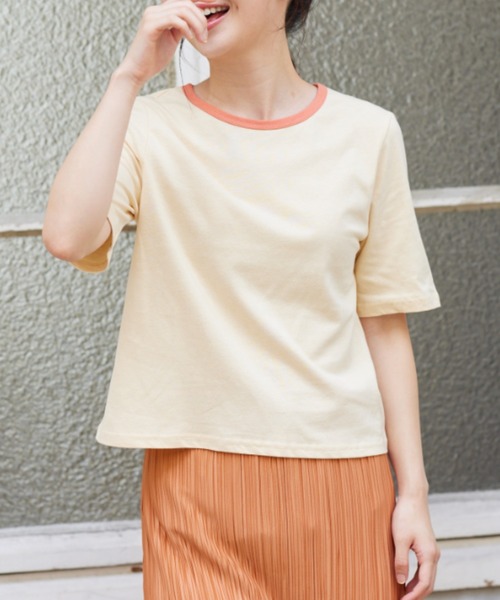 KOBE LETTUCE（コウベレタス）の「選べる袖丈配色リンガーTシャツ（Tシャツ/カットソー・レディース・ホワイト/ブラック/ベージュ/グリーン/ブラック系その他/ホワイト系その他2/ベージュ系その他2/グリーン系その他2・1/2）」の2枚目の写真