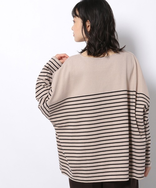 LAKOLE（ラコレ）の「バトーネックボーダー柄ロングTシャツ / 218405（Tシャツ/カットソー・レディース・ベージュ/オフホワイト/ボルドー/チャコール・SMALL/MEDIUM）」の3枚目の写真