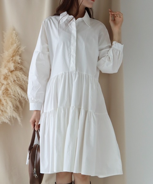 BLUEEAST（ブルーイースト）の「ティアード シャツワンピース（シャツワンピース・レディース・ホワイト/ブラック・MEDIUM）」の4枚目の写真