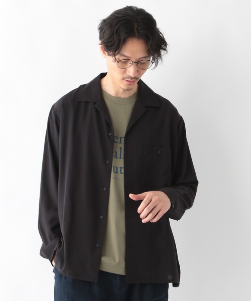 BAL バル ブラックレーヨン オープンカラーシャツ ギャバシャツ BAL バル ブラックレーヨン オープンカラーシャツ ギャバシャツ