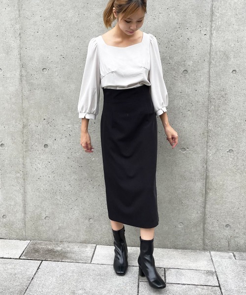 12Twelve Agenda（トゥエルブ　アジェンダ）の「バックプリーツハイウエストナロースカート（スカート・レディース・ブラック/ブラウン・S/M）」の3枚目の写真