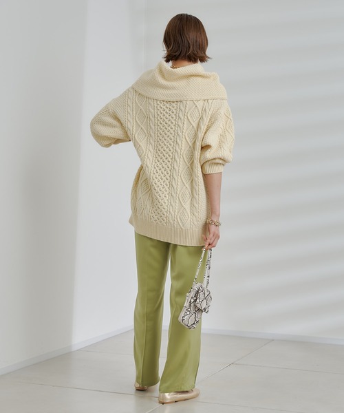 DouDou（ドゥドゥ）の「編地切替ケーブルチュニック（ニット/セーター・レディース・オフホワイト/チャコールグレー/ベージュ・FREE）」の4枚目の写真