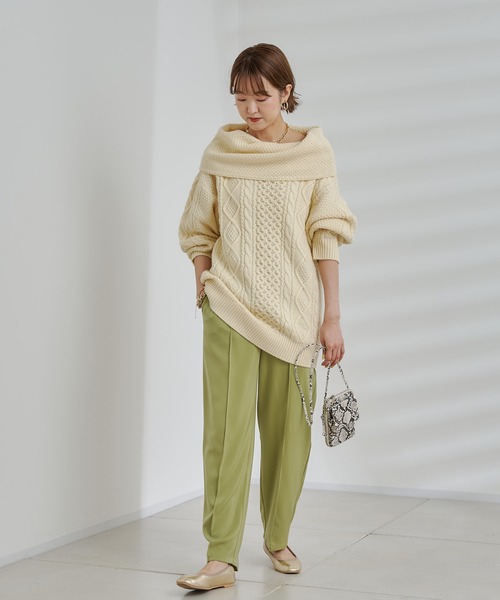 DouDou（ドゥドゥ）の「編地切替ケーブルチュニック（ニット/セーター・レディース・オフホワイト/チャコールグレー/ベージュ・FREE）」の13枚目の写真