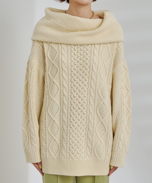 DouDou（ドゥドゥ）の「編地切替ケーブルチュニック（ニット/セーター・レディース・オフホワイト/チャコールグレー/ベージュ・FREE）」の8枚目の写真