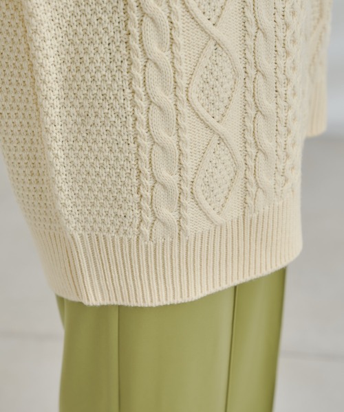 DouDou（ドゥドゥ）の「編地切替ケーブルチュニック（ニット/セーター・レディース・オフホワイト/チャコールグレー/ベージュ・FREE）」の22枚目の写真