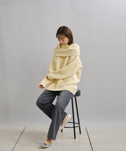 DouDou（ドゥドゥ）の「編地切替ケーブルチュニック（ニット/セーター・レディース・オフホワイト/チャコールグレー/ベージュ・FREE）」の19枚目の写真