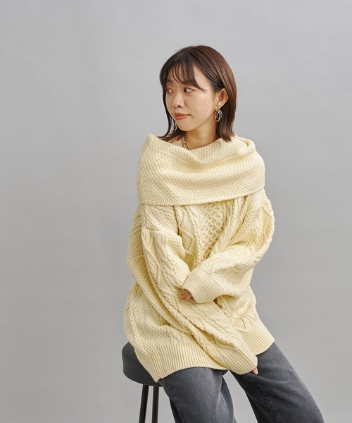 DouDou（ドゥドゥ）の「編地切替ケーブルチュニック（ニット/セーター・レディース・オフホワイト/チャコールグレー/ベージュ・FREE）」の6枚目の写真