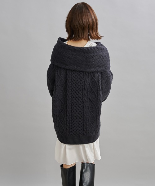 DouDou（ドゥドゥ）の「編地切替ケーブルチュニック（ニット/セーター・レディース・オフホワイト/チャコールグレー/ベージュ・FREE）」の11枚目の写真