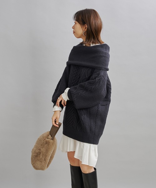 DouDou（ドゥドゥ）の「編地切替ケーブルチュニック（ニット/セーター・レディース・オフホワイト/チャコールグレー/ベージュ・FREE）」の21枚目の写真