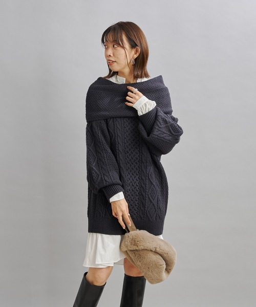 DouDou（ドゥドゥ）の「編地切替ケーブルチュニック（ニット/セーター・レディース・オフホワイト/チャコールグレー/ベージュ・FREE）」の18枚目の写真