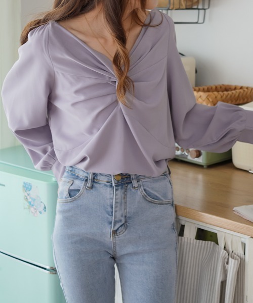 Diosfront（ディオスフロント）の「パフスリーブVネックブラウス（シャツ/ブラウス・レディース・ホワイト/ブラック/ブルーグレー/ピンク・M/L）」の21枚目の写真