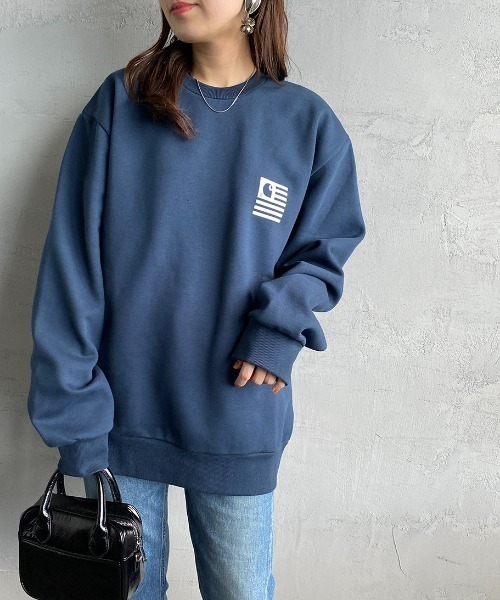 Carhartt WIP（カーハートダブリューアイピー）の「[carhartt WIP/カーハートダブリューアイピー] FADE STATE ロゴクルーネックスウェット（スウェット・レディース・ライトグレー/ブラック/ネイビー・M/L）」の6枚目の写真