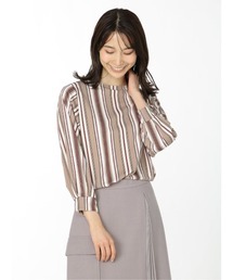 m.f.editorial | エムエフエディトリアルレディース/m.f.editorial：Women ストライプ柄 袖ボリューム ゆるプルオーバーTシャツ(Tシャツ/カットソー)