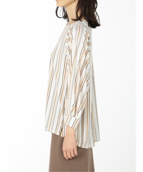 m.f.editorial(エムエフエディトリアル)の「エムエフエディトリアルレディース/m.f.editorial:Women ストライプ柄 袖ボリューム ゆるプルオーバーTシャツ(Tシャツ/カットソー・レディース・ホワイト/ブラック/ベージュ・MEDIUM/LARGE)」の10枚目の写真