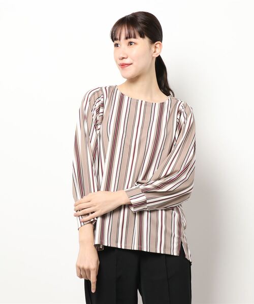 m.f.editorial(エムエフエディトリアル)の「エムエフエディトリアルレディース/m.f.editorial:Women ストライプ柄 袖ボリューム ゆるプルオーバーTシャツ(Tシャツ/カットソー・レディース・ホワイト/ブラック/ベージュ・MEDIUM/LARGE)」の18枚目の写真