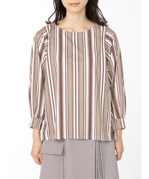 m.f.editorial(エムエフエディトリアル)の「エムエフエディトリアルレディース/m.f.editorial:Women ストライプ柄 袖ボリューム ゆるプルオーバーTシャツ(Tシャツ/カットソー・レディース・ホワイト/ブラック/ベージュ・MEDIUM/LARGE)」の19枚目の写真