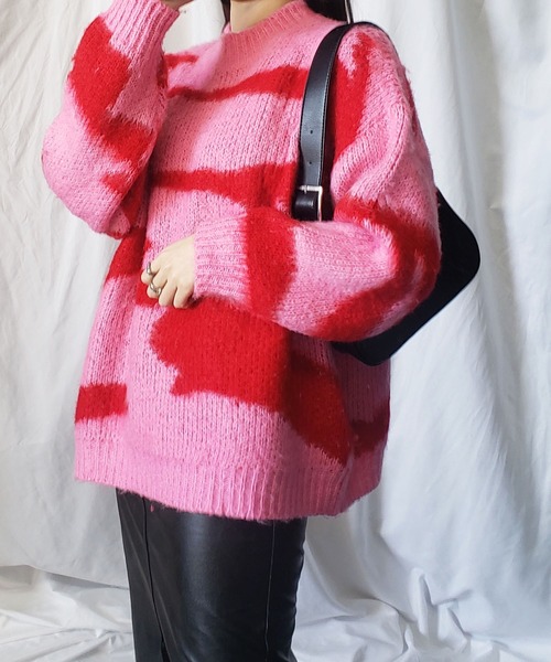 me+em select(ミームセレクト)の「※※モヘアライクオーバーサイズゼブラニット(ニット/セーター・レディース・ブルー/ピンク/ブラック・FREE)」の17枚目の写真