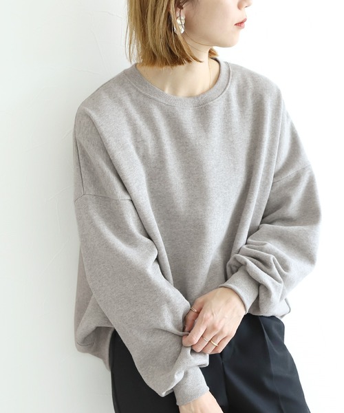 reca（レカ）の「裏起毛ボリュームスリーブシンプルスウェット（スウェット・レディース・アイボリー/ブラック/ライトブルー/オレンジ/チャコール/グレー・FREE）」の3枚目の写真