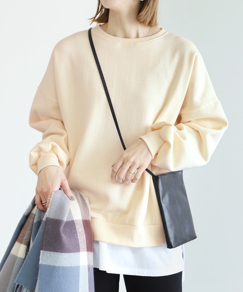 reca（レカ）の「裏起毛ボリュームスリーブシンプルスウェット（スウェット・レディース・アイボリー/ブラック/ライトブルー/オレンジ/チャコール/グレー・FREE）」の2枚目の写真